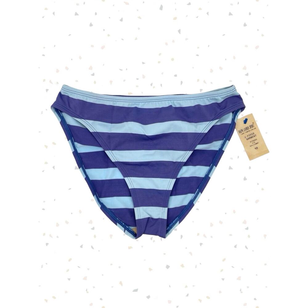 Ralph Lauren Sport Blue Aqua Y2K Wide Stripe Bikini Bottoms Coastal Pool Size 10
